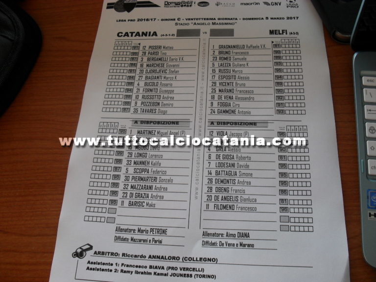 CATANIA – MELFI: formazioni ufficiali, Parisi in campo dal 1′