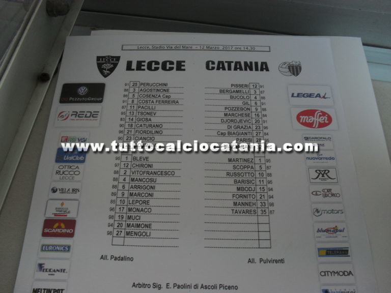 LECCE – CATANIA: formazioni ufficiali, Di Grazia e Mazzarani in campo
