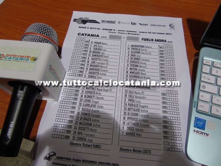 CATANIA – FIDELIS ANDRIA: formazioni ufficiali. Semenzato in campo dal 1′
