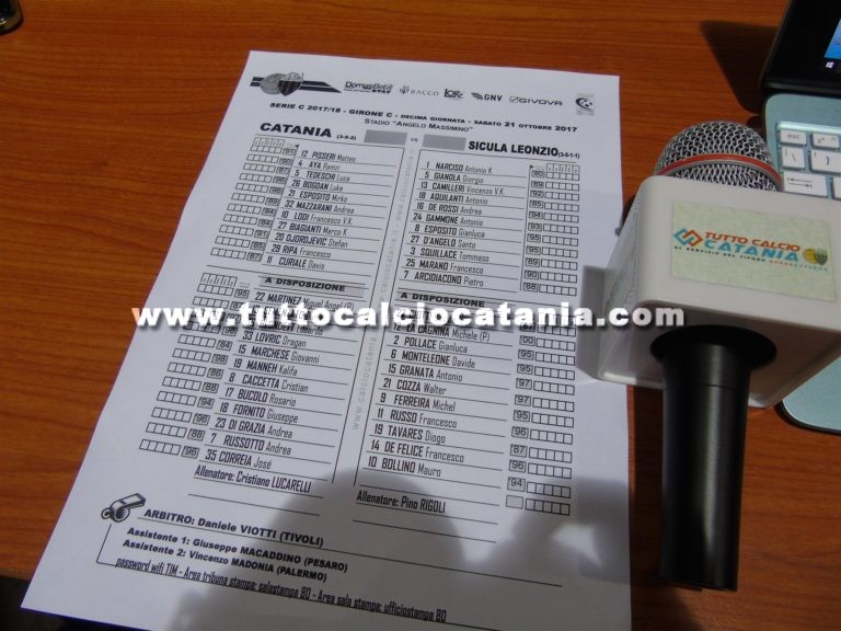 CATANIA – SICULA LEONZIO: formazioni ufficiali. Ripa e Curiale in avanti, Esposito e Mazzarani dal 1′
