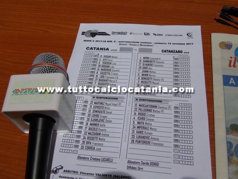 CATANIA – CATANZARO: formazioni ufficiali. Aya terzino, Curiale preferito a Ripa