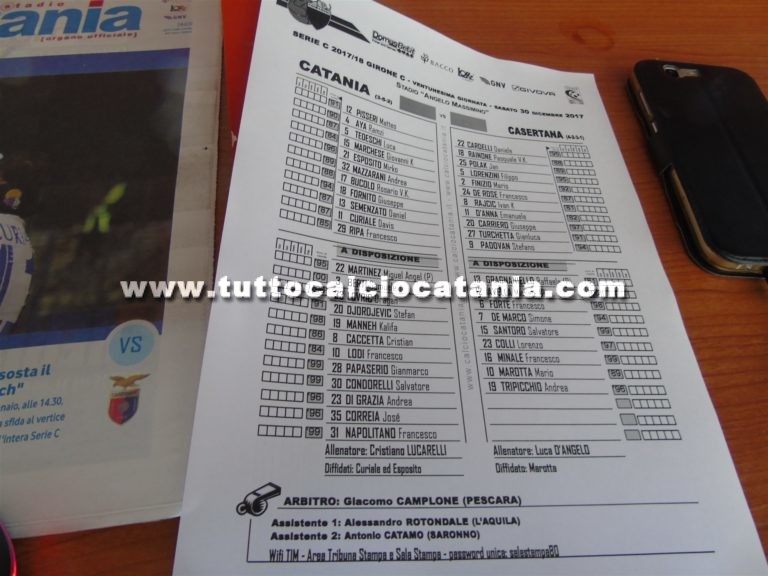 CATANIA – CASERTANA: formazioni ufficiali. Bucolo in campo dal 1′