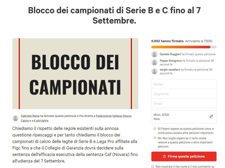 CATANIA: petizione online a favore del blocco dei campionati, alle 16.42 circa 6.700 firme raccolte