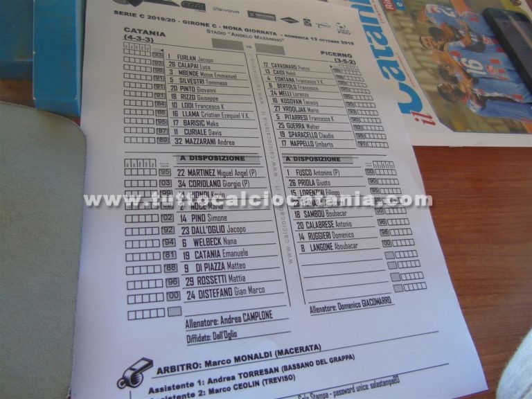 CATANIA – PICERNO: formazioni ufficiali. Diverse novità in casa etnea