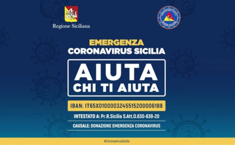 REGIONE SICILIA: Coronavirus, attivato conto corrente per donazioni