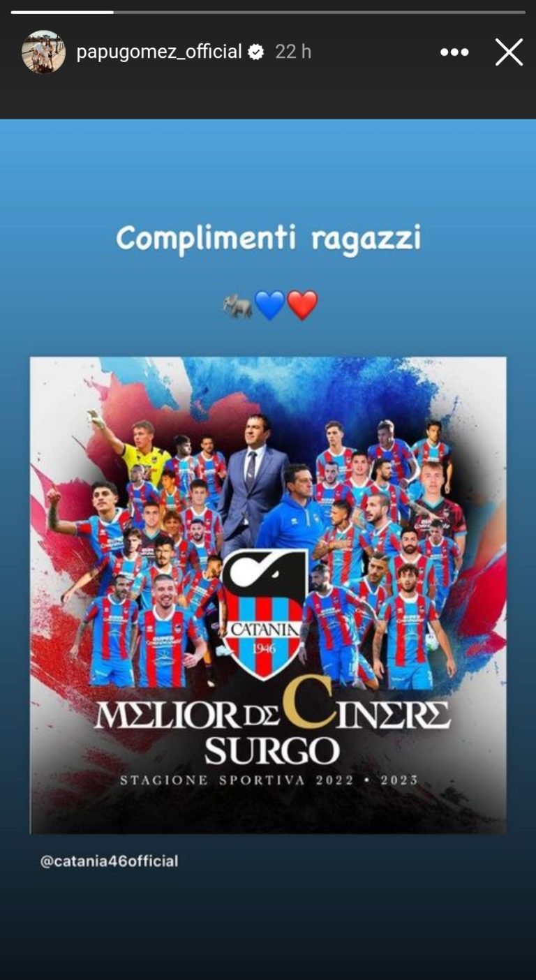 EX ROSSAZZURRI – Anche Gomez celebra il Catania in C: “Complimenti, ragazzi”