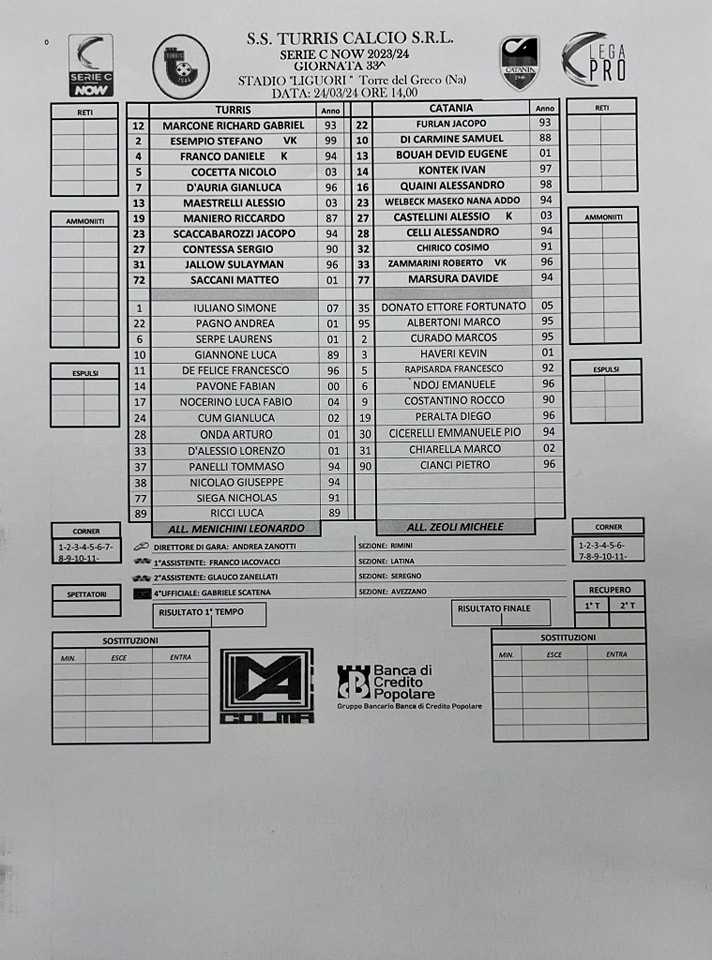 TURRIS-CATANIA: ecco le formazioni ufficiali. Bouah tra i titolari