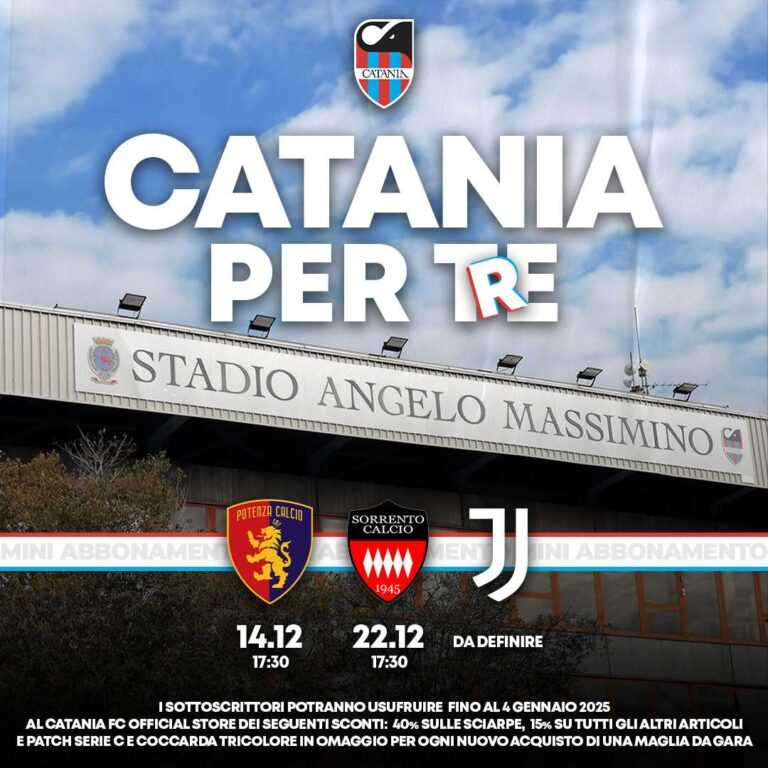 “CATANIA PER TRE”: abbonamenti alle gare interne con Potenza, Sorrento e Juventus NG