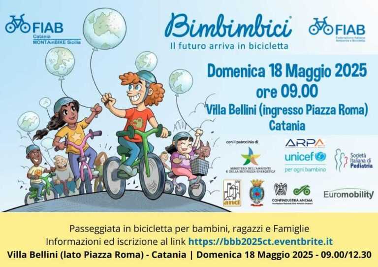DALLA CITTA’ | “Bimbimbici”, domenica 18 maggio il Giardino Bellini dà l’avvio alla passeggiata in bici 2025